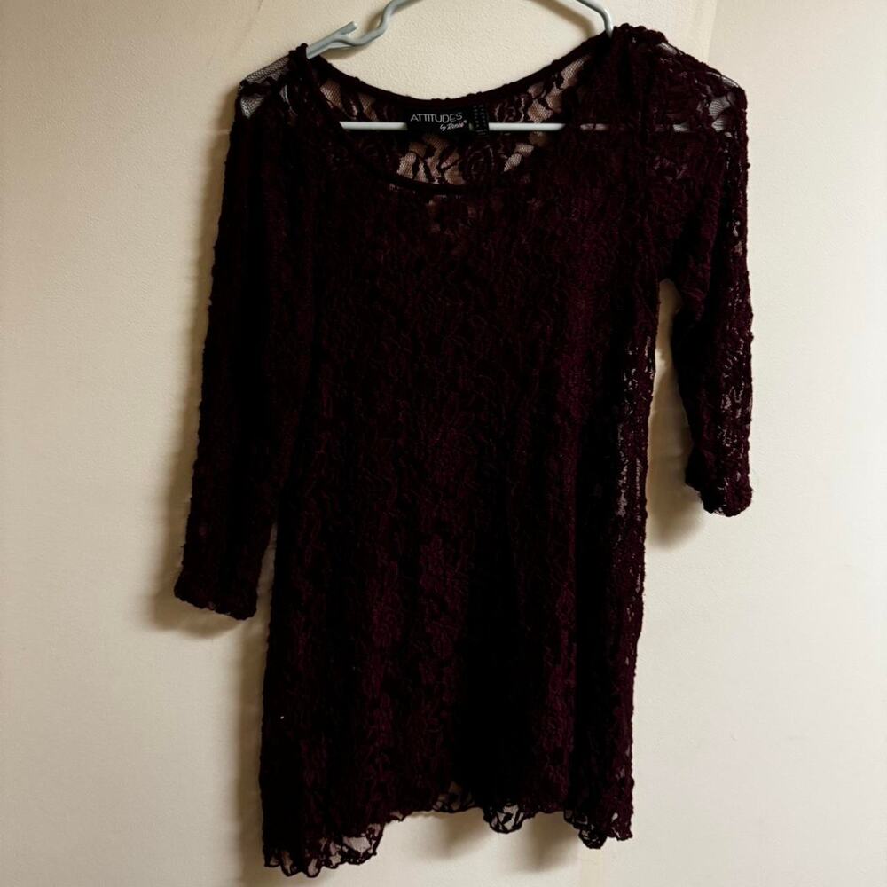 Attitudes by Renée Burgundy Lace Long Sleeve Mini Dress – Size XXS